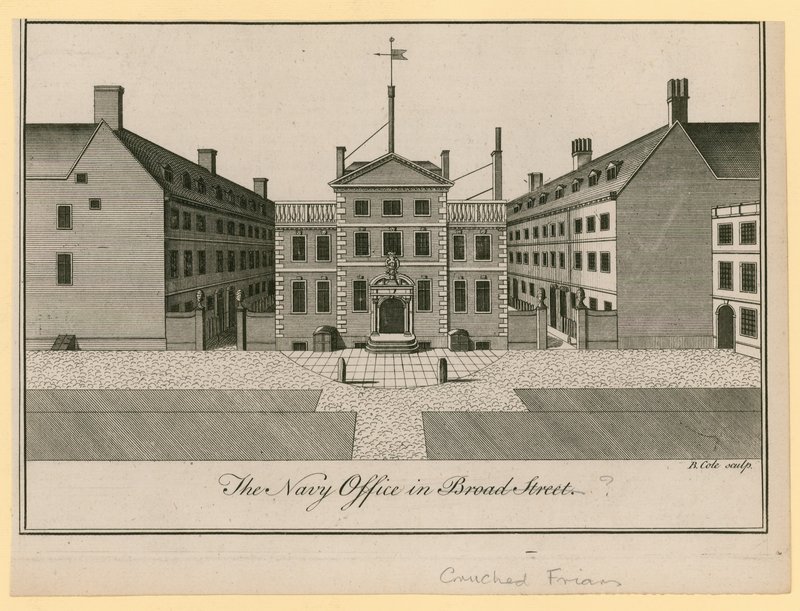 The Navy Office in Broad Street of Crouched Friars, Londen door English School