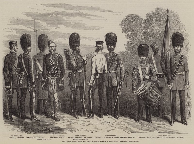 De nieuwe kostuums van de wachters (gravure) door English School