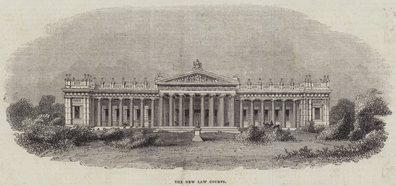 De Nieuwe Rechtbanken (gravure) door English School