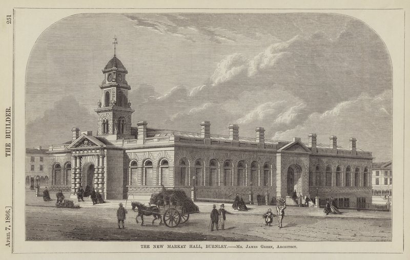 De Nieuwe Markthal, Burnley, Mr James Green, Architect (gravure) door English School