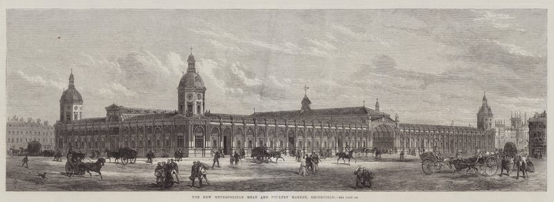 De nieuwe Metropolitan vlees- en pluimveemarkt, Smithfield (gravure) door English School