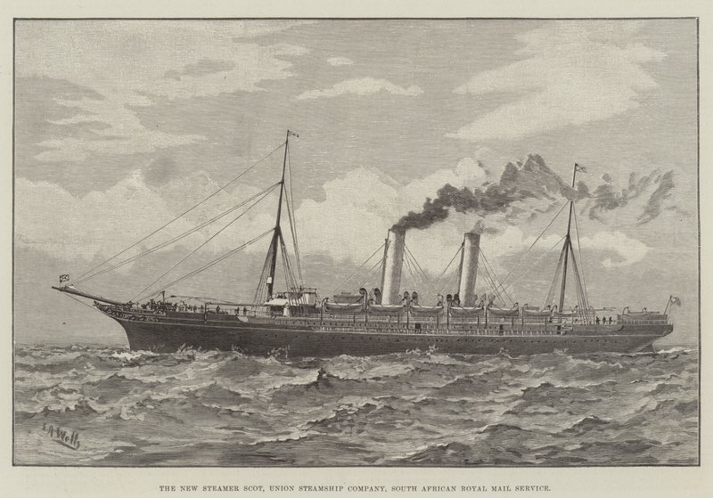 De nieuwe stoomboot Scot, Union Steamship Company, Zuid-Afrikaanse Koninklijke Postdienst door English School