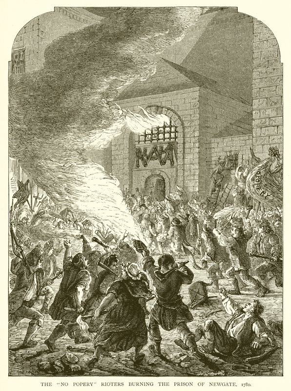 De Geen Paapse Relschoppers branden de Gevangenis van Newgate, 1780 door English School