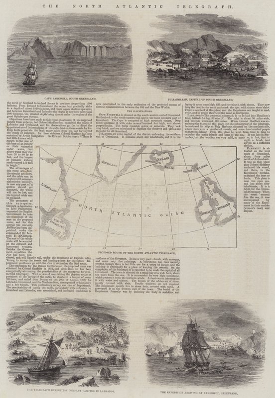 De Noord-Atlantische telegraaf (gravure) door English School