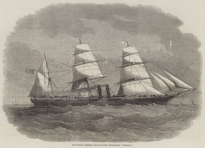 De Nieuwe Stoomboot van de Noord-Duitse Lloyd "Hudson" (gravure) door English School