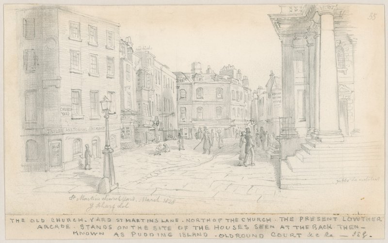 Het Oude Kerkhof, St Martins Lane, ten noorden van de Kerk door English School