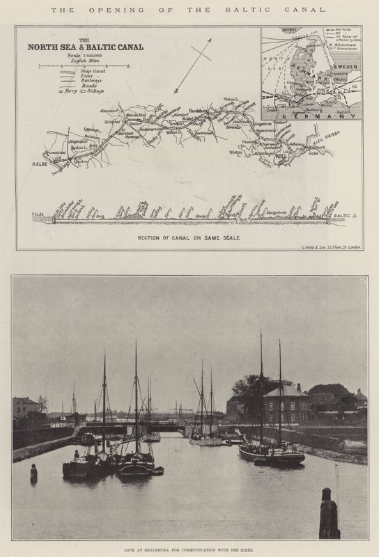 De opening van het Baltische Kanaal (gravure) door English School