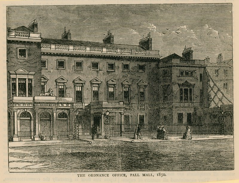 Het Ordnance Office, Pall Mall, 1850 door English School
