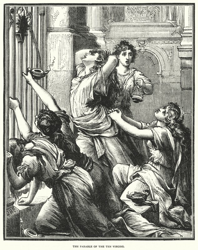 De Gelijkenis van de Tien Maagden (gravure) door English School