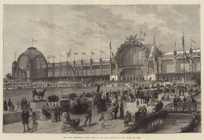 De Parijse Tentoonstelling, Vooraanzicht van het Hoofdgebouw in de Champ de Mars (gravure) door English School