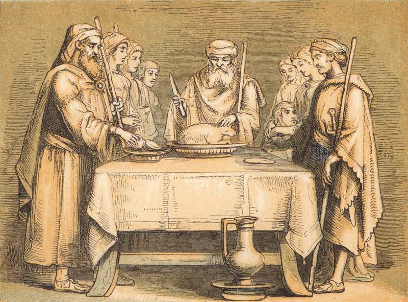 Het Pascha (gekleurde gravure) door English School