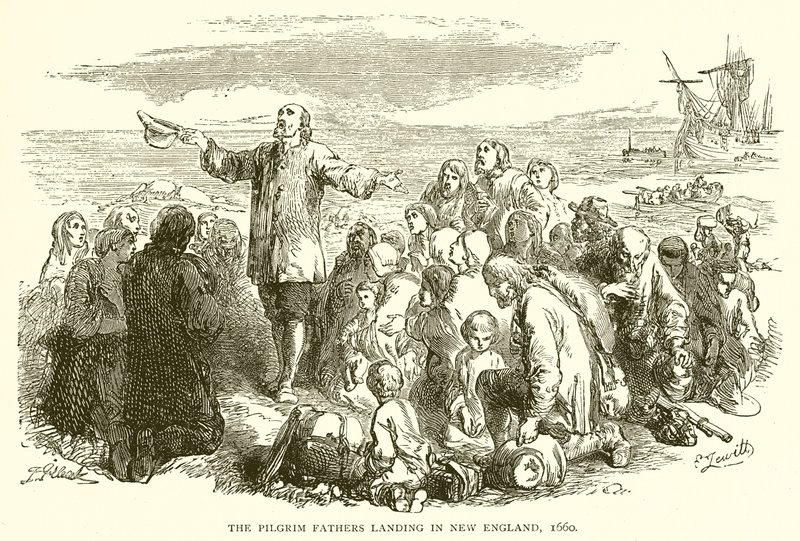 De Pilgrim Fathers landen in New England, 1660 door English School