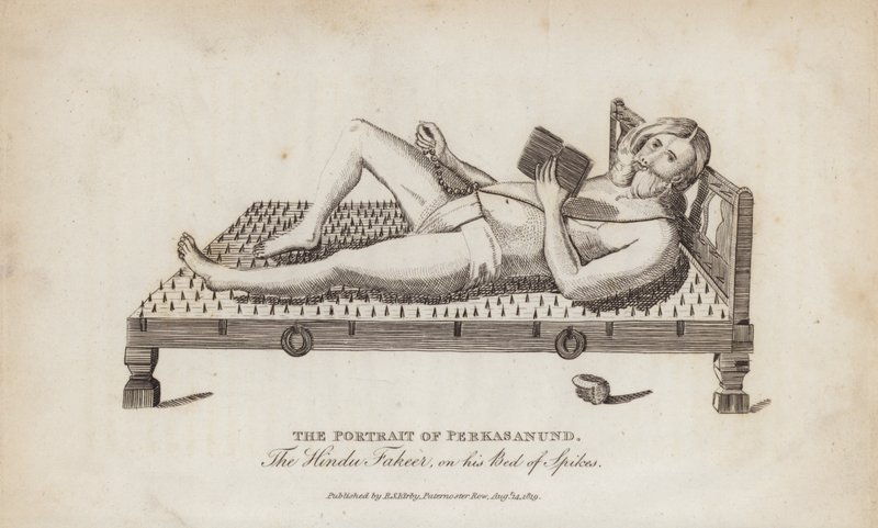Het Portret van Perkasanund, de Hindoe Fakir, op zijn Bed van Spijkers door English School