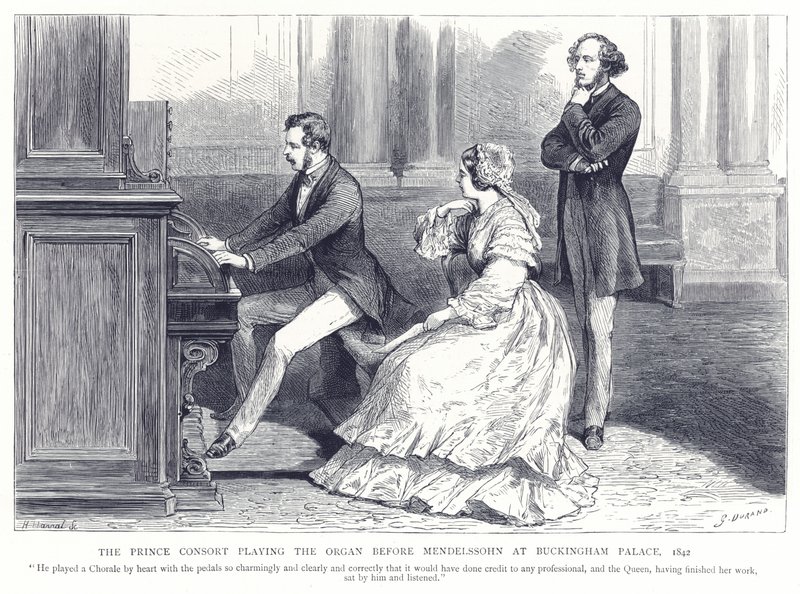 De Prins-Gemaal speelt orgel voor Mendelssohn in Buckingham Palace, 1842 door English School