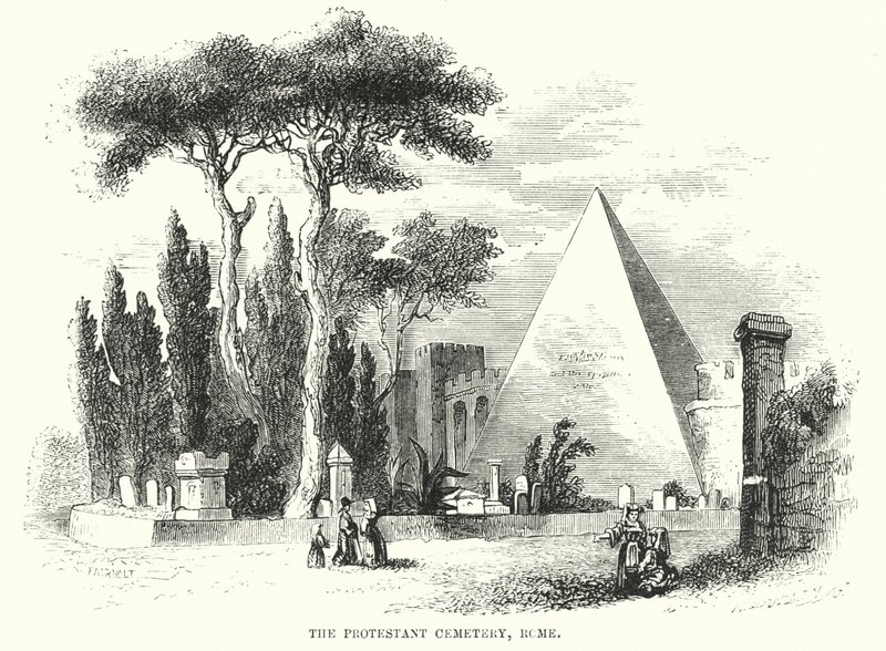De Protestantse Begraafplaats, Rome (gravure) door English School