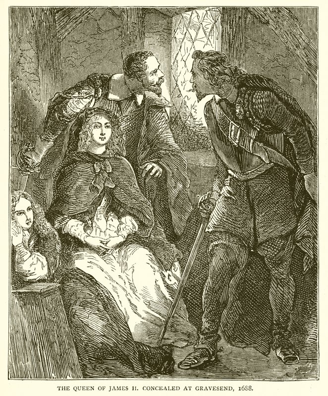 De koningin van Jacobus II verborgen in Gravesend, 1688 door English School