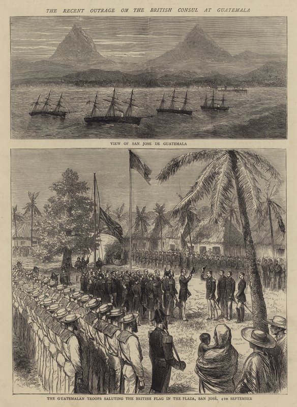 De recente aanslag op de Britse consul in Guatemala (gravure) door English School