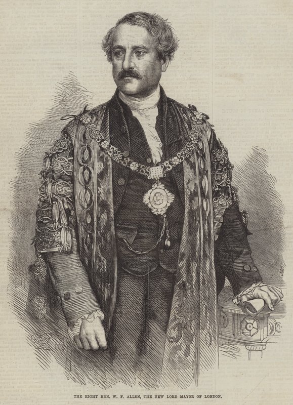 De zeer eerbiedwaardige W F Allen, de nieuwe burgemeester van Londen (gravure) door English School