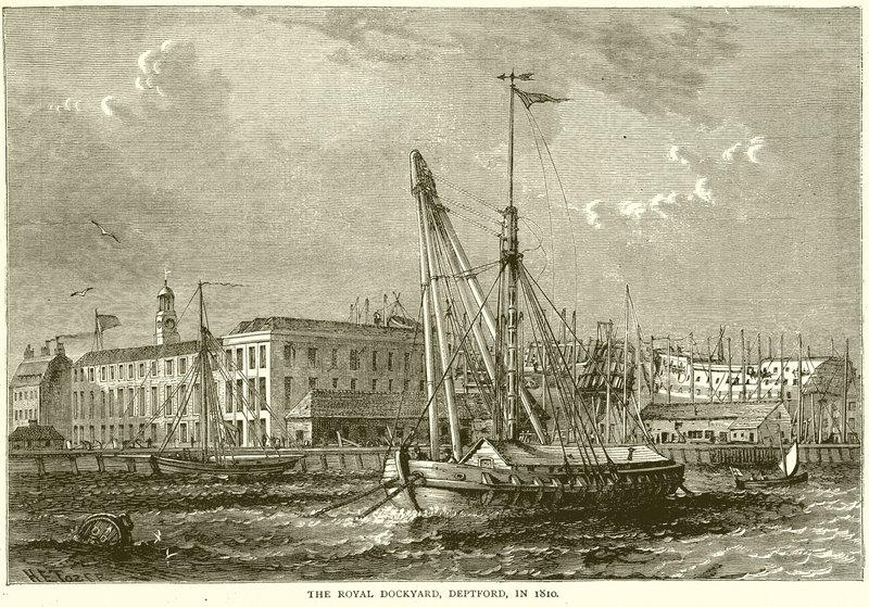 The Royal Duckyard, Deptford, in 1810 door English School