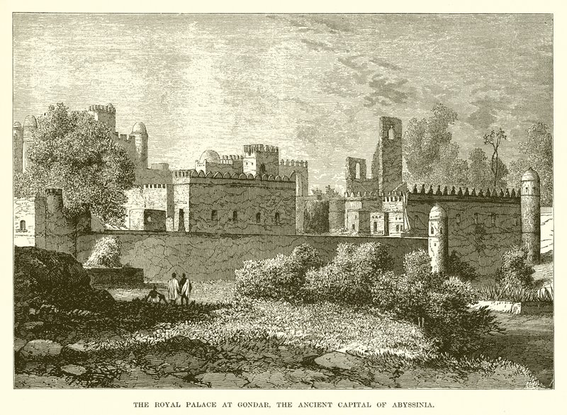 Het koninklijk paleis in Gondar, de oude hoofdstad van Abessinië door English School