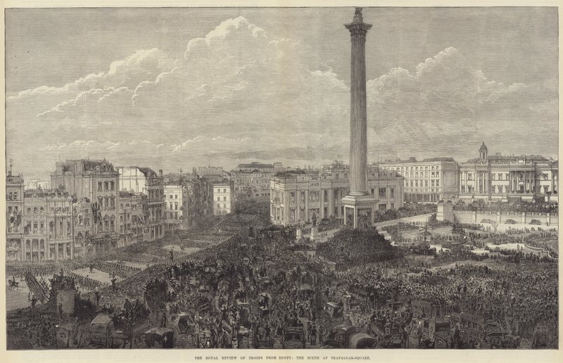 De koninklijke troepenparade uit Egypte, de scène op Trafalgar Square door English School