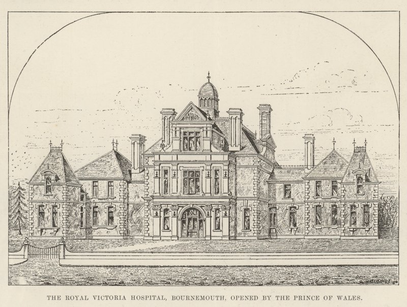Het Royal Victoria Hospital, Bournemouth, geopend door de Prins van Wales door English School