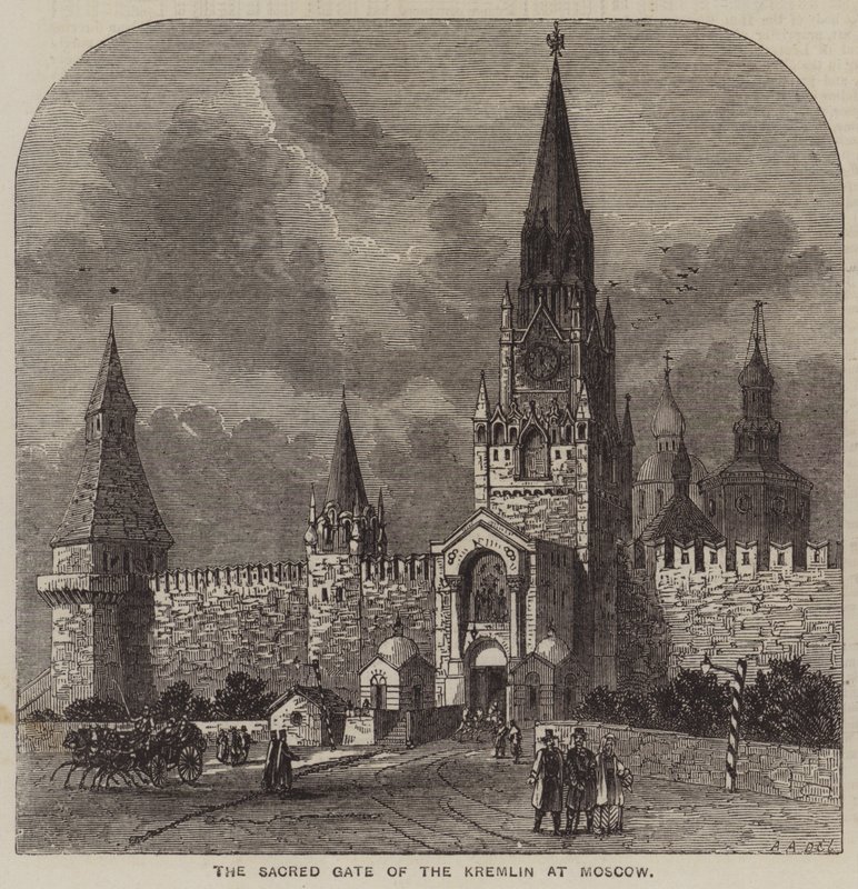 De Heilige Poort van het Kremlin in Moskou (gravure) door English School