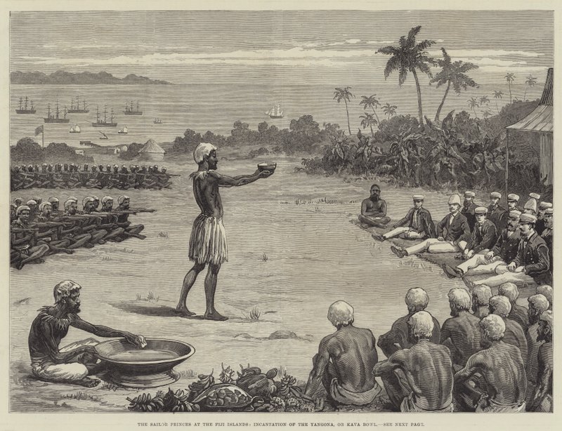 De zeemansprinsen op de Fiji-eilanden, bezwering van de Yangona, of Kava-kom door English School