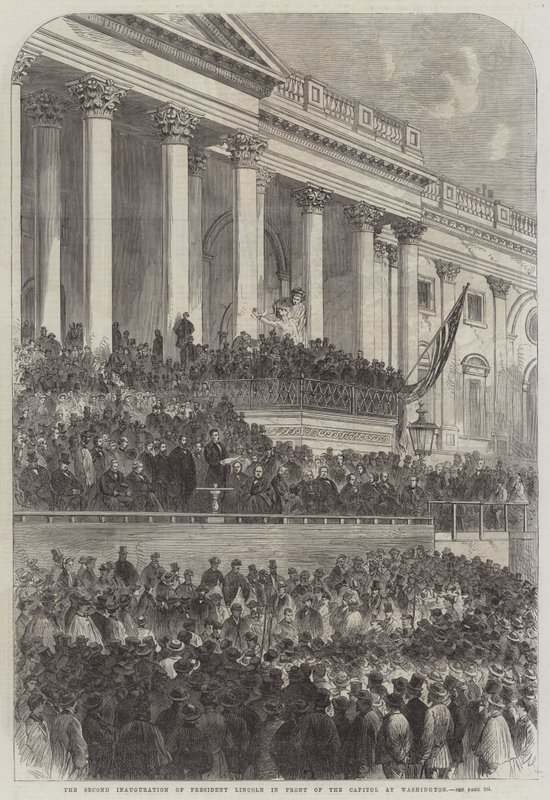 De Tweede Inauguratie van President Lincoln voor het Capitool in Washington door English School
