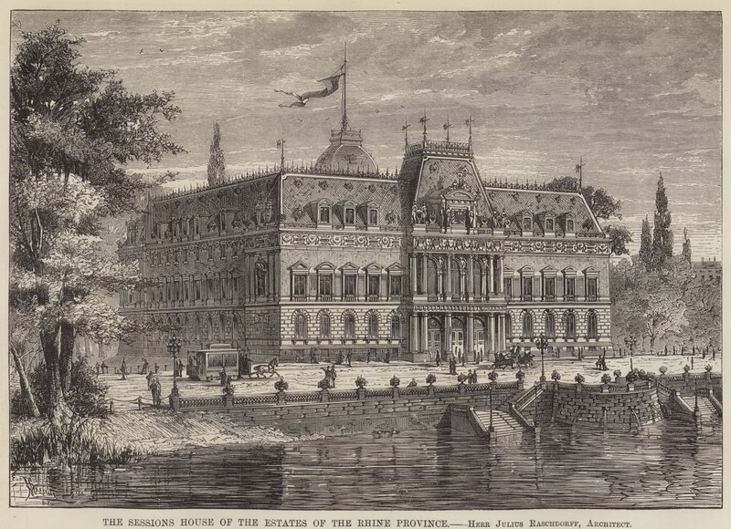 Het Sessiehuis van de Staten van de Rijnprovincie (gravure) door English School