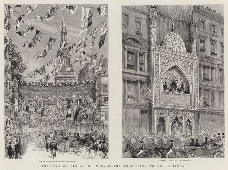 De Shah van Perzië in Engeland, de Processie naar de Guildhall (gravure) door English School