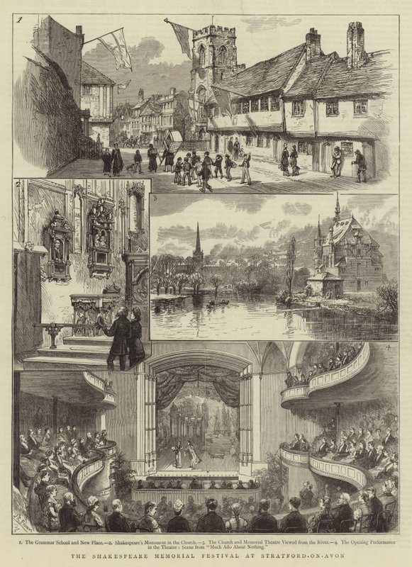 Het Shakespeare Memorial Festival in Stratford-on-Avon (gravure) door English School