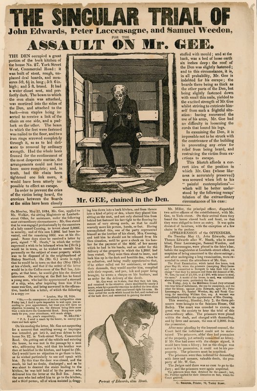 Het Opmerkelijke Proces voor de Aanval op Mr Gee, 1834 door English School
