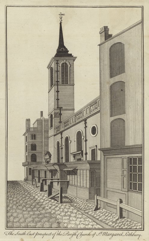 Het Zuidoostelijke Uitzicht van de Parochiekerk van St Margaret Lothbury, Londen door English School