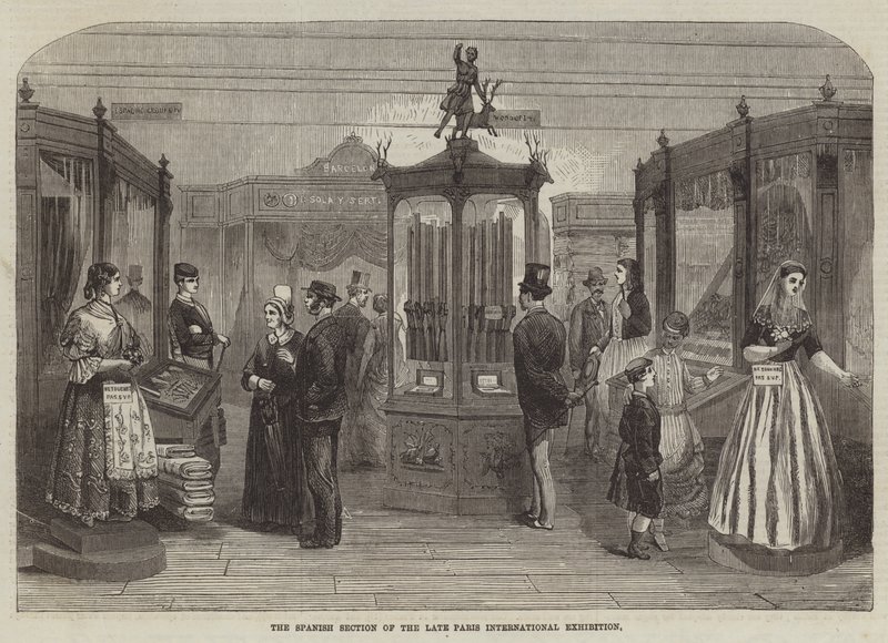De Spaanse sectie van de laatste Internationale Tentoonstelling van Parijs (gravure) door English School
