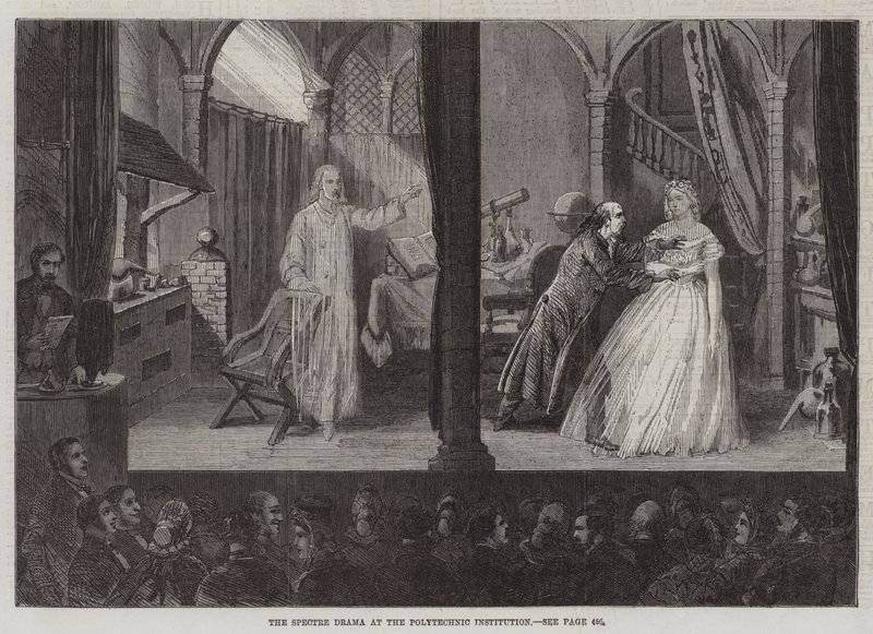 Het Spookdrama in de Polytechnische Instelling (gravure) door English School