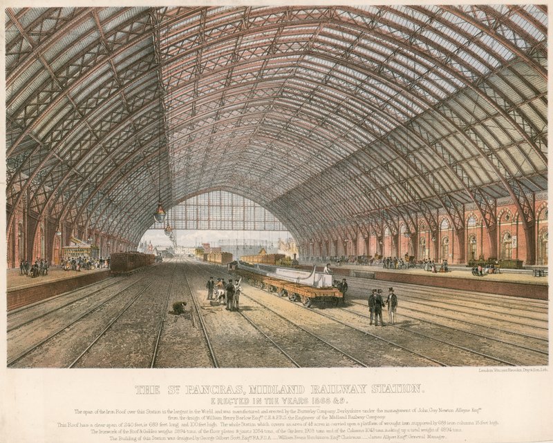 Het St Pancras, Midland Spoorwegstation, Londen, opgericht in de jaren 1866-69 door English School