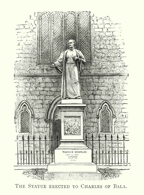 Het Standbeeld opgericht voor Charles van Bala (gravure) door English School