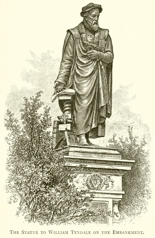 Het standbeeld van William Tyndale op de Embankment door English School