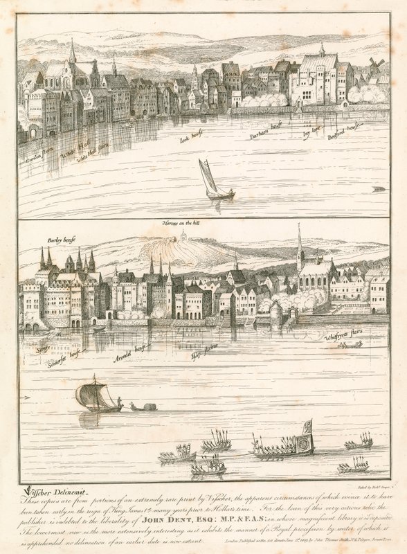 De Strand, Londen, vanaf de rivier de Theems in de 17e eeuw door English School