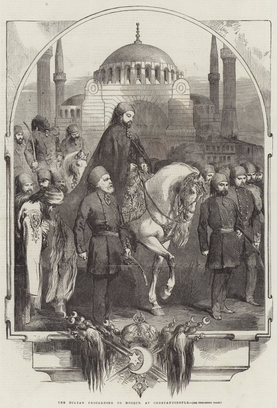 De Sultan op weg naar de Moskee, in Constantinopel (gravure) door English School
