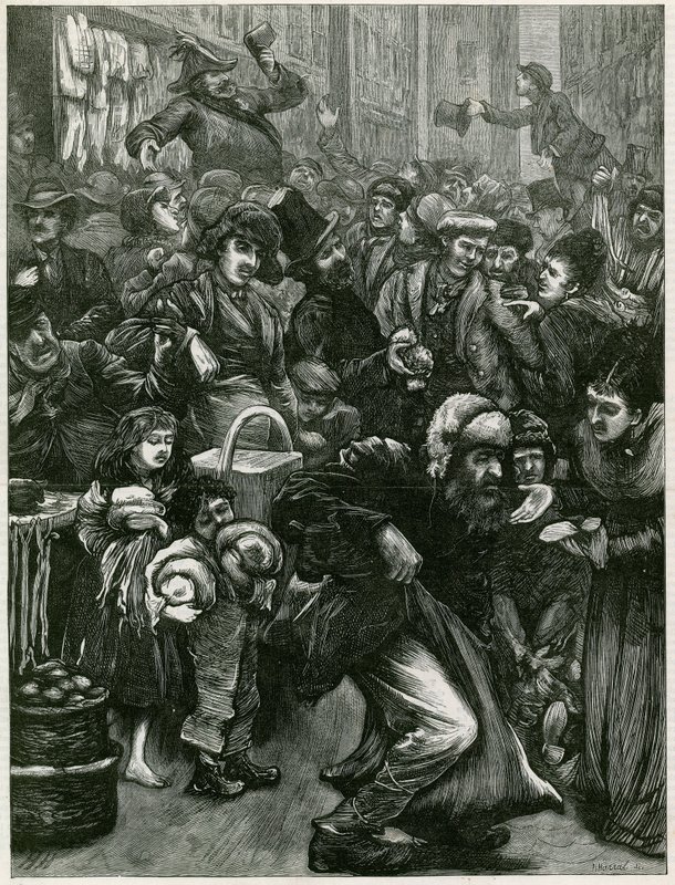 De zondagshandel vragen - een schets in Petticoat Lane door English School