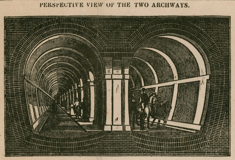 Het Thames Tunnel: perspectief van de twee bogen door English School