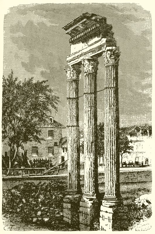 De drie zuilen van de tempel van Castor door English School