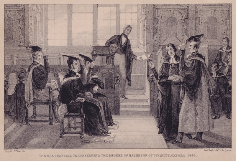 De vicekanselier verleent de graad van Bachelor of Divinity, Oxford, 1842 door English School