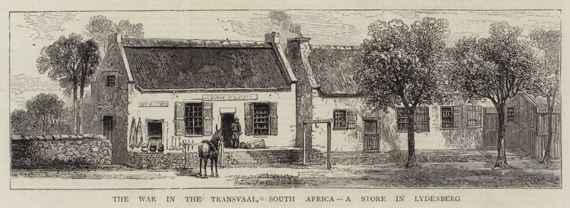 De oorlog in de Transvaal, Zuid-Afrika, een winkel in Lydenberg door English School
