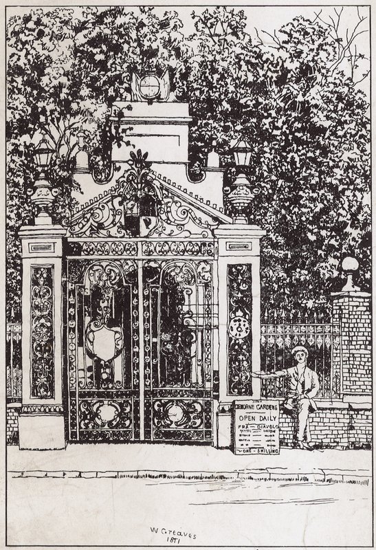De waterside ingang, Cremorne Gardens door English School
