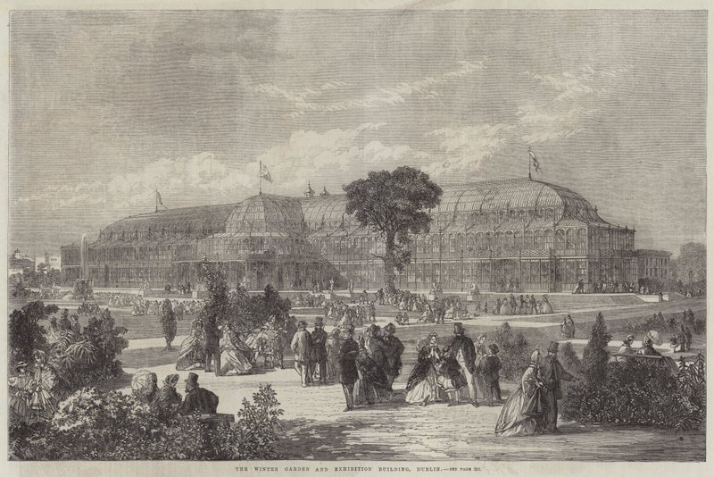 De wintertuin en tentoonstellingsgebouw, Dublin (gravure) door English School