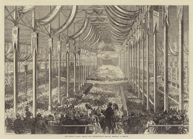 Het Wereld Vredesjubileum en Internationaal Muziekfestival in Boston (gravure) door English School