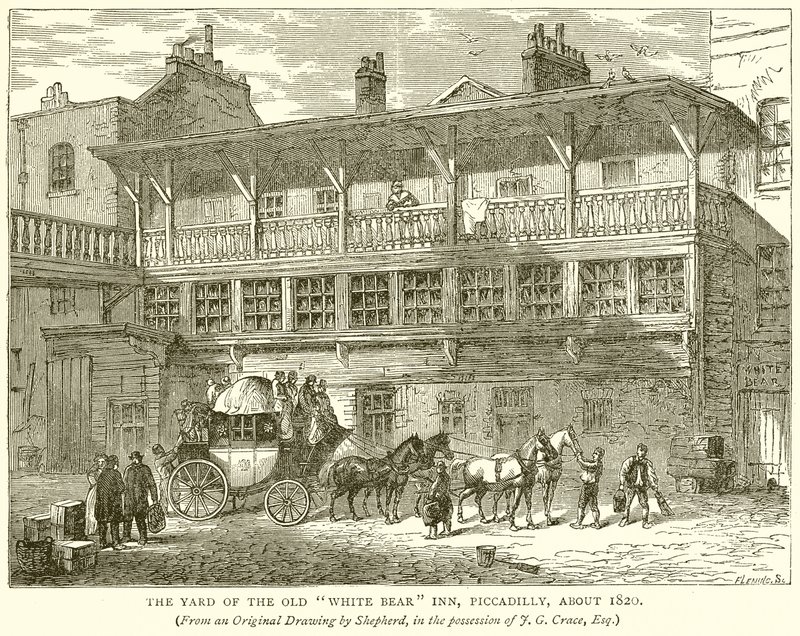 De Binnenplaats van de Oude White Bear Inn, Piccadilly, rond 1820 door English School